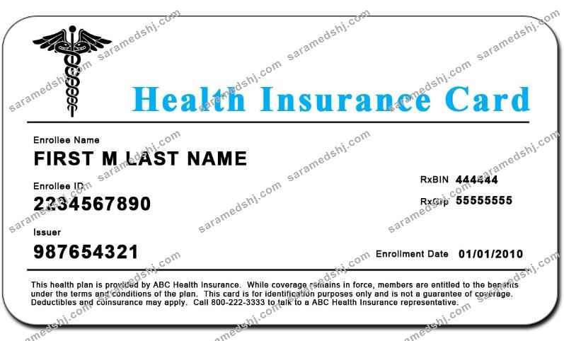 USA ABC health insurance card of health insurance